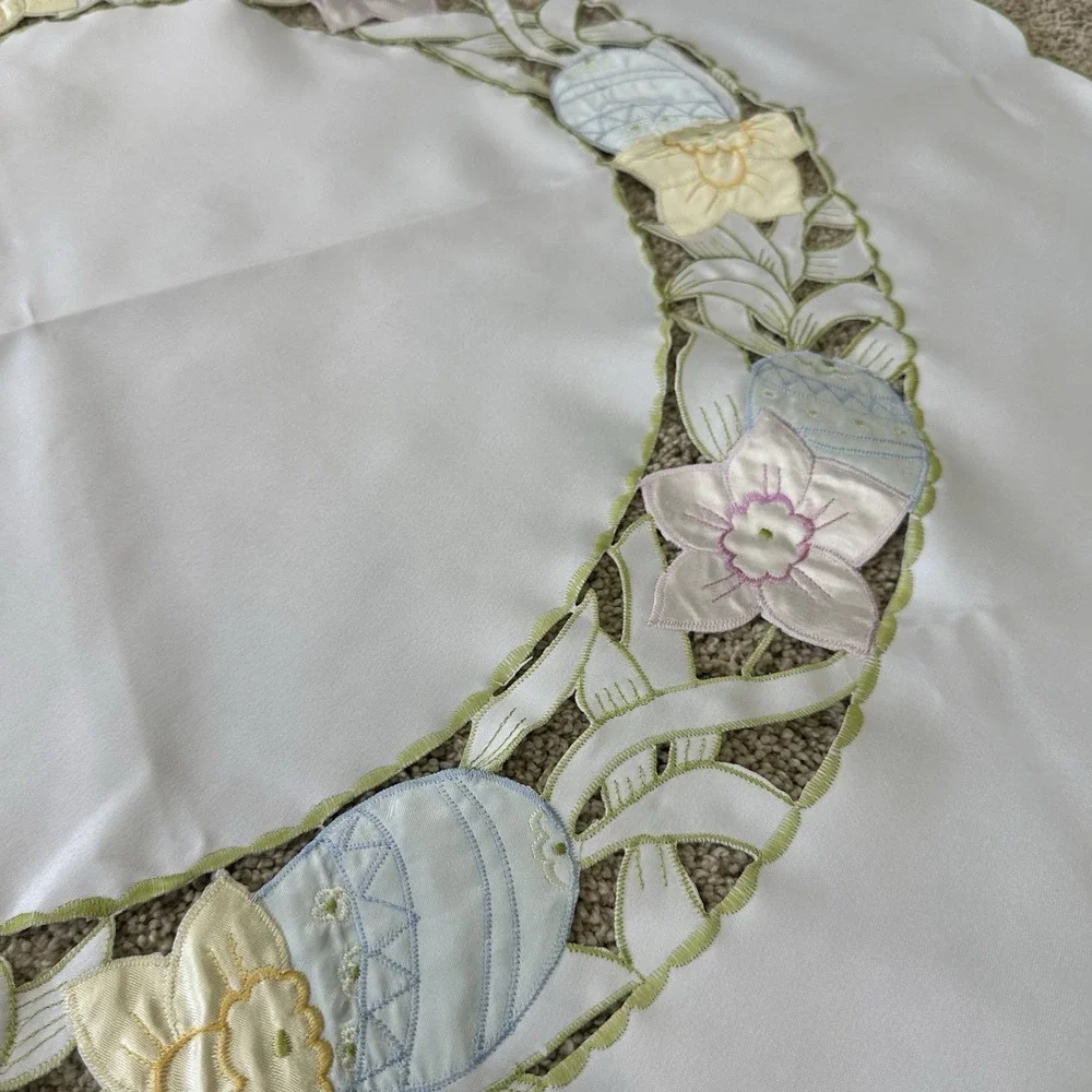 Domestications Easter Cutwork Embroidered Pastel Tablecloth Square Satin 34